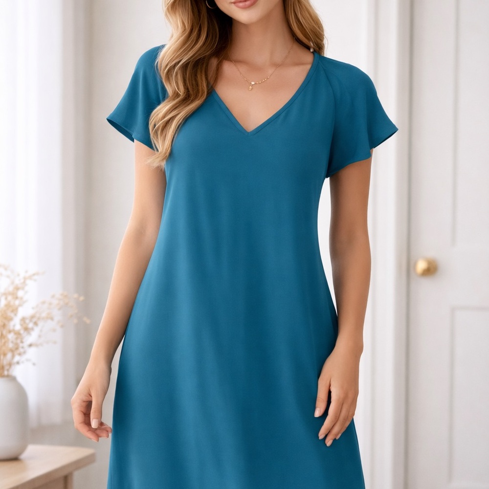 Old Navy Teal Dress with V-Neck and Short Sleeves - NWT